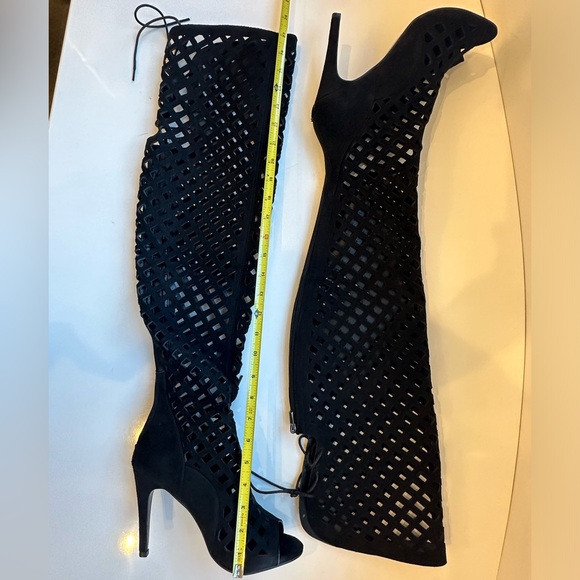Black Mesh Over The Knee Boots, Cutouts, High Heel Boots size 8.5 - Picture 6 of 17